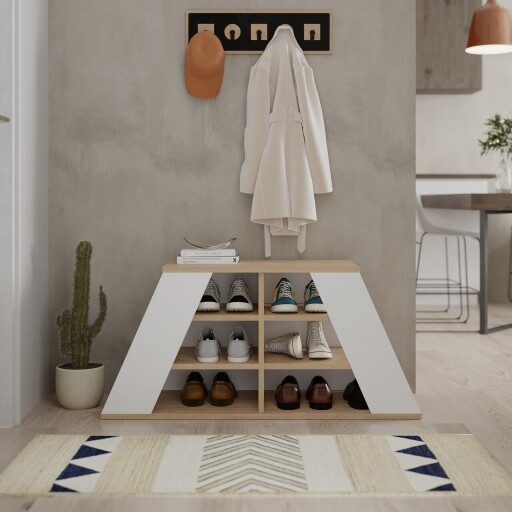 Pantofar, Decortie, Pyramid Shoe Bench, PAL, Stejar / Alb