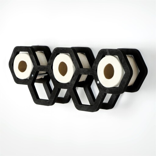 Suport pentru hartie igienica, Evila Originals, Wc019, 56x21x16 cm, Placaj, Negru