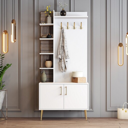 Cuier de perete, Hommy Craft, Viyana D, 90x35x202 cm, PAL, Alb/Auriu