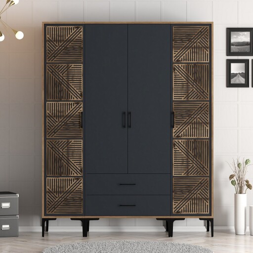 Dulap pentru haine, Hommy Craft, Kumsal PTP, 160x47 cm, PAL, Nuc / Antracit