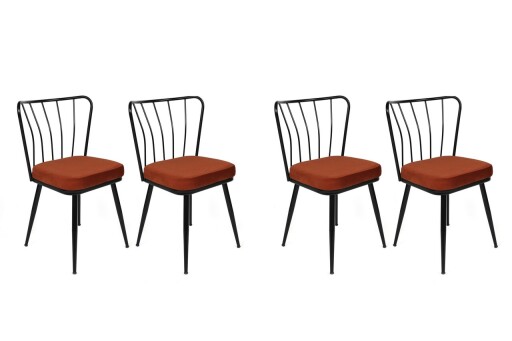 Set scaune 4 piese, Nmobb, Yıldız-945 V4, Metal, Tigla Roșu/Negru