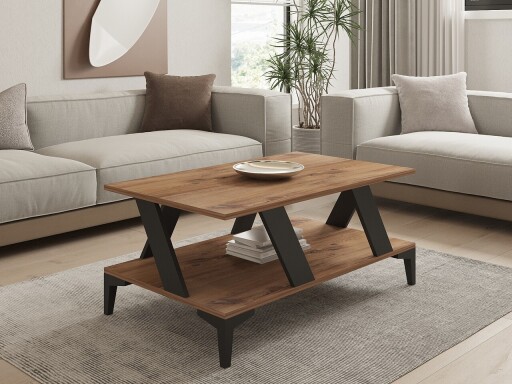 Masuta de cafea, Puqa Design, Tabla, 100x40x60 cm, PAL, Antracit / Pin Atlantic