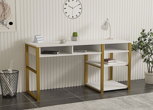 Birou, Puqa Design, Emro, 150x75 cm, PAL, Alb/Auriu