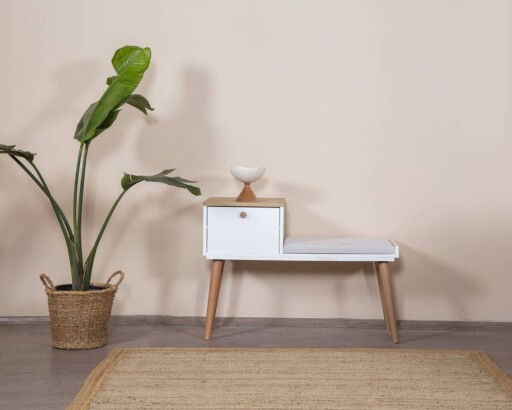 Banca, Wolina, Bohem, 55x150x2 cm, MDF , Alb / Stejar