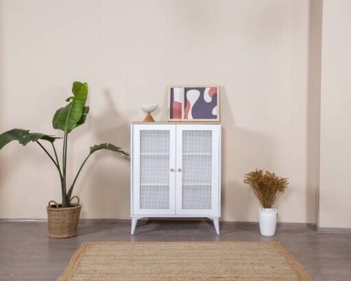 Bufet, Wolina, Calvin, 90x105x41 cm, MDF , Alb / Stejar