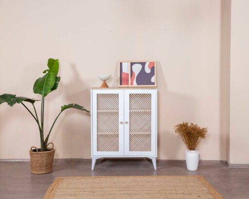 Bufet, Wolina, Goose, 90x105x41 cm, Corp: PAL 100% MELAMINAT, Alb / Stejar