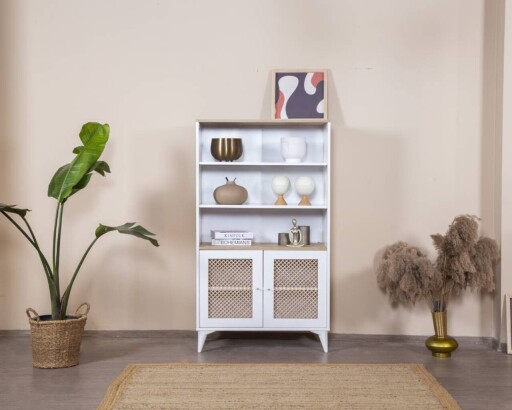 Corp biblioteca, Wolina, Goose, 90x158x41 cm, Corp: 100% MDF, Alb / Stejar