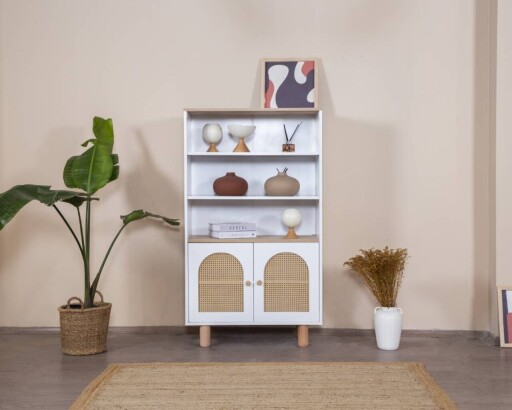 Corp biblioteca, Wolina, Bohem, 90x158x41 cm, MDF , Alb / Stejar