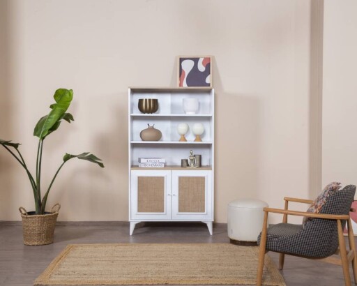 Corp biblioteca, Wolina, Mount, 90x158x41 cm, MDF , Alb / Stejar