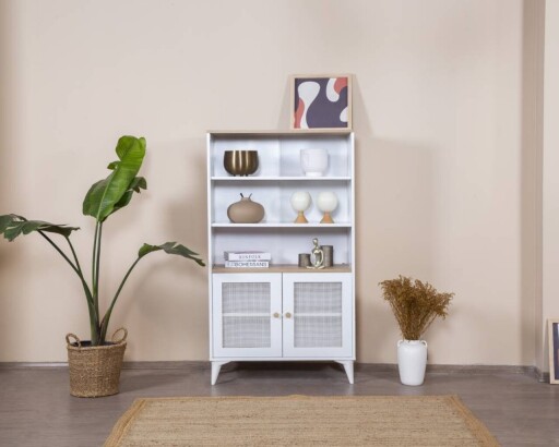 Corp biblioteca, Wolina, Calvin, 90x158x41 cm, MDF , Alb / Stejar