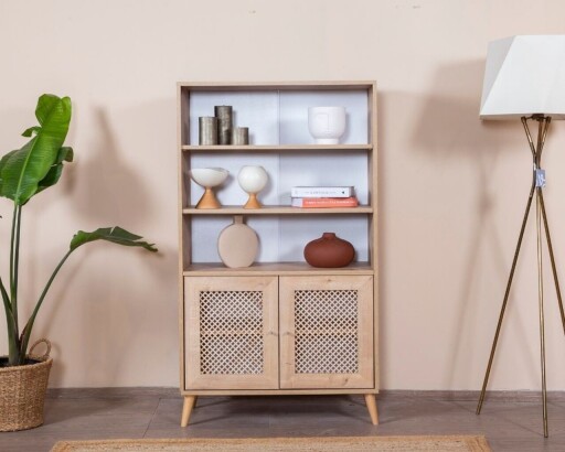 Corp biblioteca, Wolina, Goose, 90x158x41 cm, Corp: PAL 100% MELAMINAT, Alb / Stejar