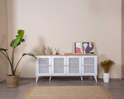 Consola, Wolina, Calvin, 80x180x41 cm, MDF , Alb / Stejar