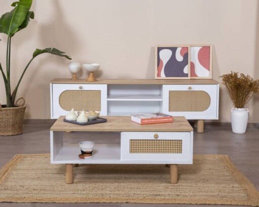 Masuta de cafea, Wolina, Bohem, 100x45x45 cm, PAL, Alb / Stejar