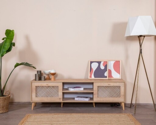 Comoda TV, Wolina, Goose, 55x180x41 cm, Corp: PAL 100% MELAMINAT, Stejar