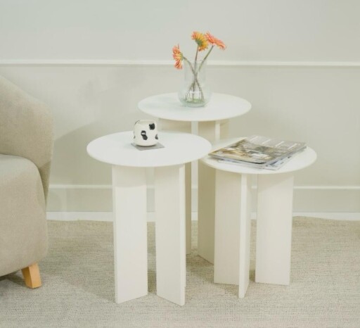 Set masute de cafea, Rotexa, Leo (55 + 50 + 45), MDF , Crem