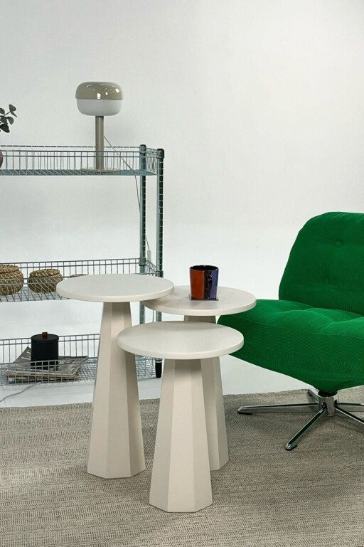 Set masute 2 piese, Rotexa, Lilyum (57 + 52 + 47), MDF , Crem