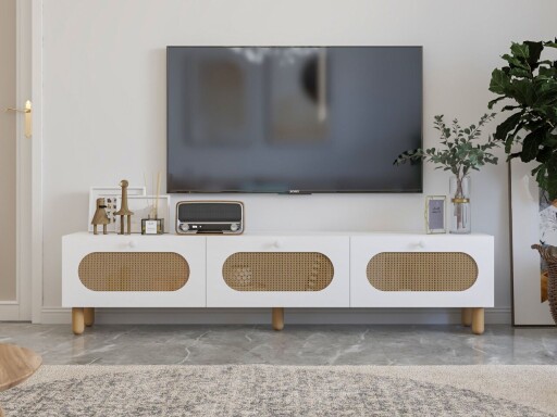 Comoda TV, Odessa, Elena, 180x42 cm, PAL, Alb / Ratan