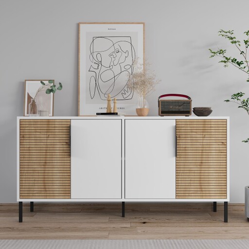 Consola, Odessa, Zerra, 150x75x36 cm, PAL, Stejar alb / safir