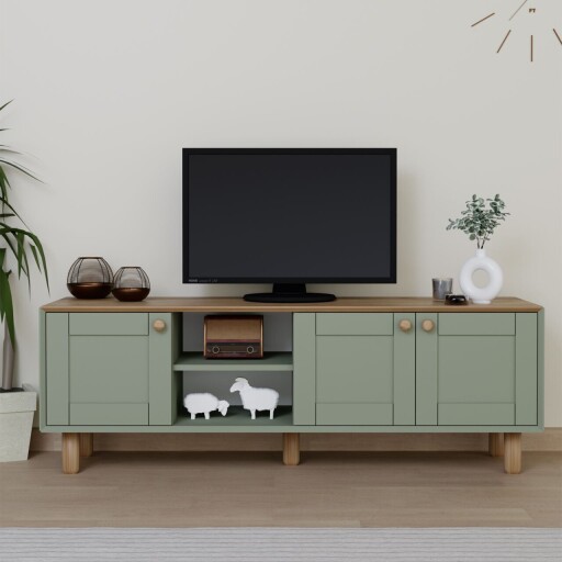 Comoda TV, Miwood, Bohemian 1600-84, 160x56x40 cm, PAL, Verde