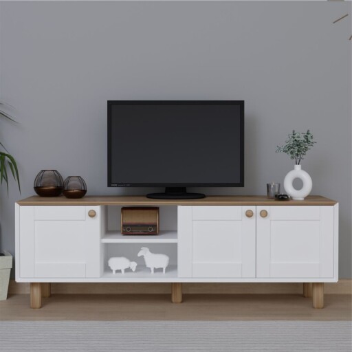 Comoda TV, Miwood, Bohemian 1600-83, 160x56x40 cm, PAL, Stejar