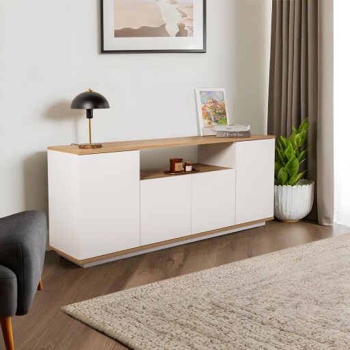 Consola, Lorena, Arista, 180x75x44 cm, PAL, Alb / Stejar Cadiz