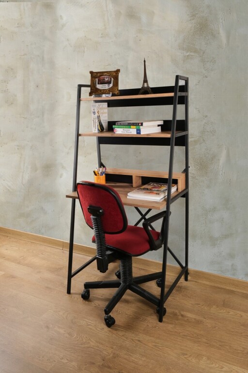 Set birou si biblioteca, Valovi, Rona, 75x55x105 cm, PAL, Pin Atlantic / Negru