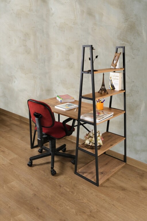 Set birou si biblioteca, Valovi, Mirsa, 125x150x60 cm, PAL, Pin Atlantic / Negru