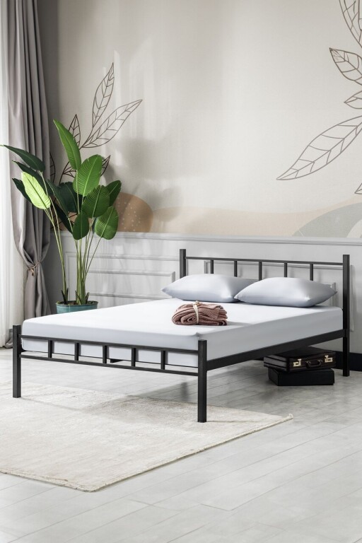 Pat de o persoană, Hebbville, K90, 160x95x200 cm, Metal, Negru