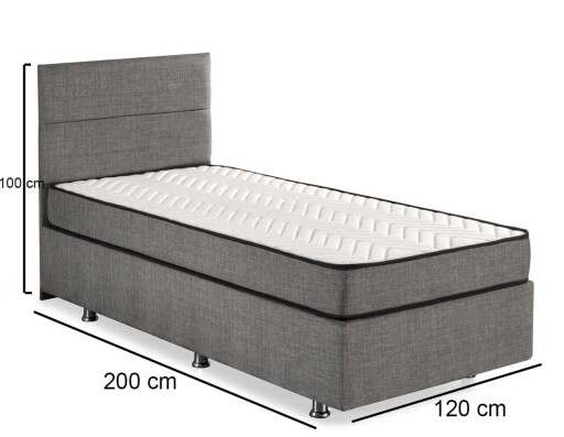 Saltea single, Base &amp; Headboard, Niron, Argintiu, 120x38x200 cm, Cadru: OȚEL, Gri