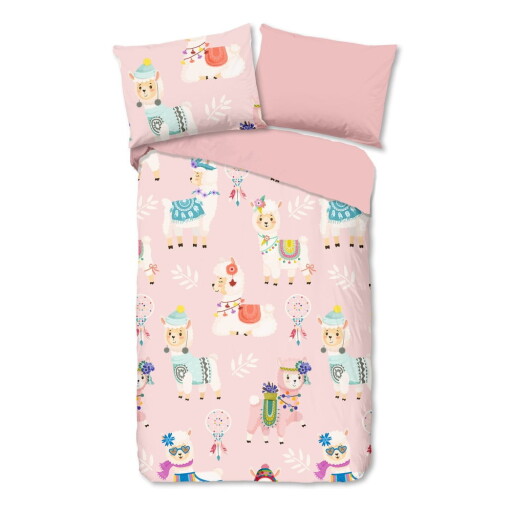 Lenjerie de pat pentru copii roz din flanelă pentru pat de o persoană 140x200 cm Ladida – Good Morning