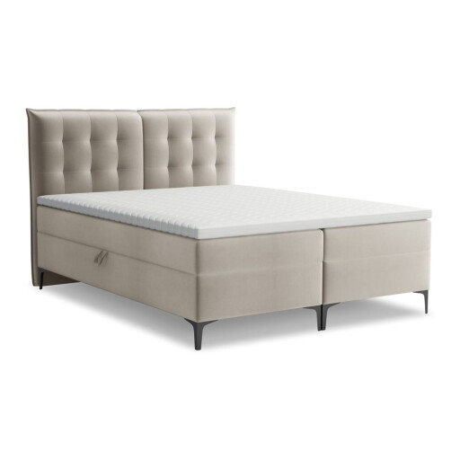 Pat boxspring taupe cu spațiu de depozitare 140x200 cm Mikana – Makamii