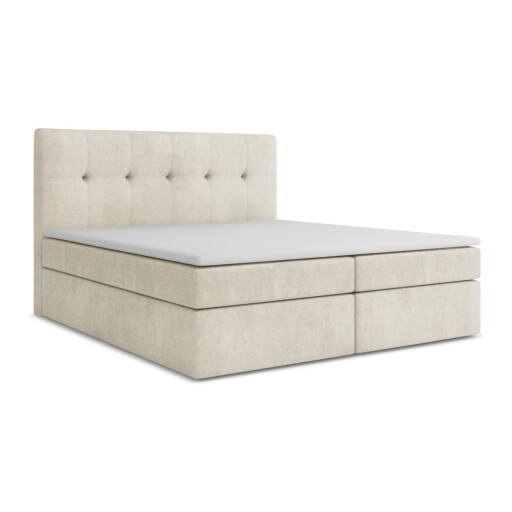 Pat boxspring crem cu spațiu de depozitare 160x200 cm Palta – Makamii
