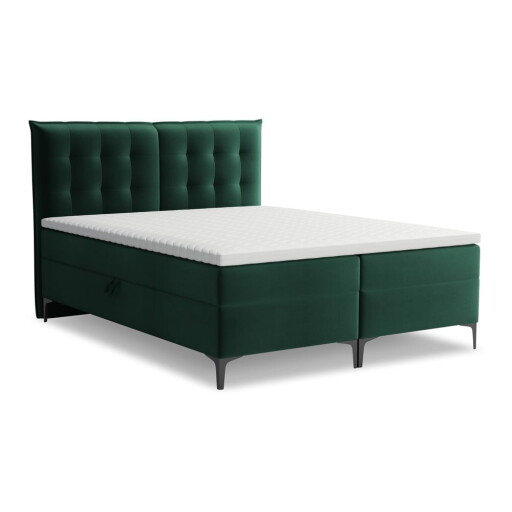 Pat boxspring verde închis cu spațiu de depozitare 180x200 cm Mikana – Makamii