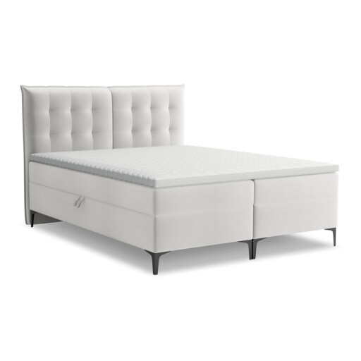 Pat boxspring gri deschis cu spațiu de depozitare 180x200 cm Mikana – Makamii