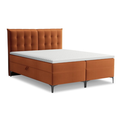 Pat boxspring teracotă cu spațiu de depozitare 160x200 cm Mikana – Makamii