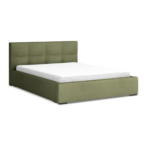 Pat matrimonial verde tapițat din catifea cu spațiu de depozitare cu somieră 140x200 cm Hiko – Makamii