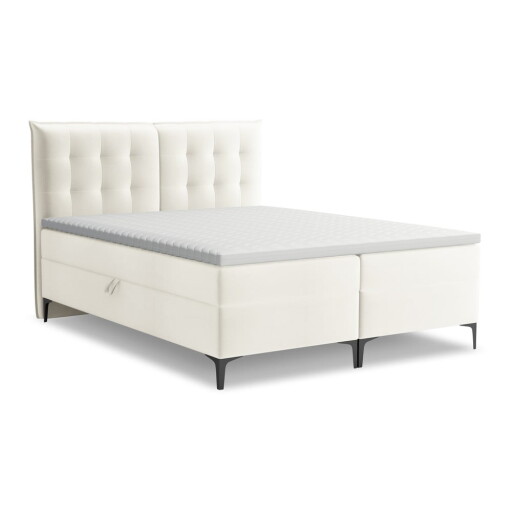 Pat boxspring crem cu spațiu de depozitare 140x200 cm Mikana – Makamii