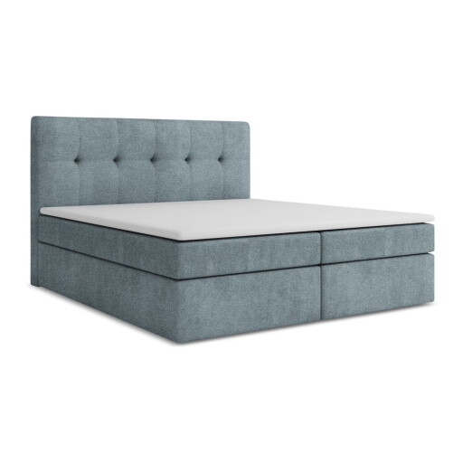 Pat boxspring albastru deschis cu spațiu de depozitare 180x200 cm Palta – Makamii