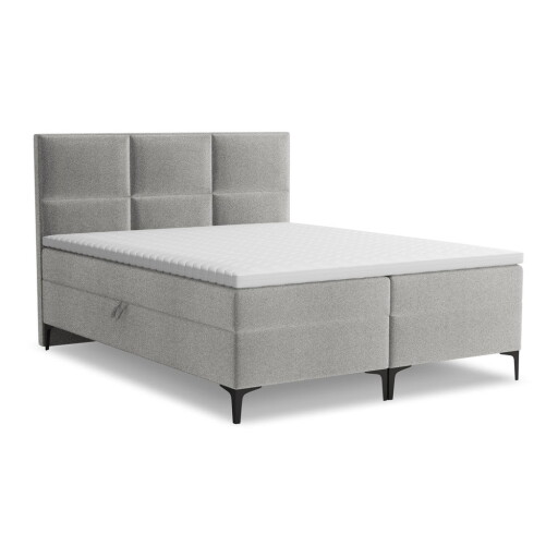 Pat boxspring gri deschis cu spațiu de depozitare 140x200 cm Pakalana – Makamii