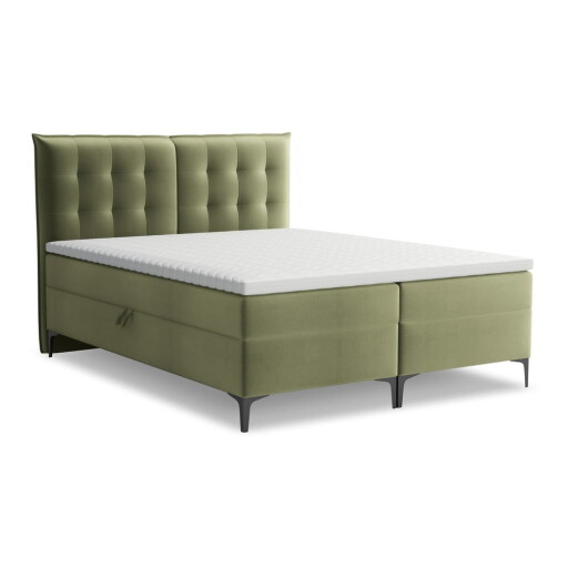 Pat boxspring verde cu spațiu de depozitare 140x200 cm Mikana – Makamii