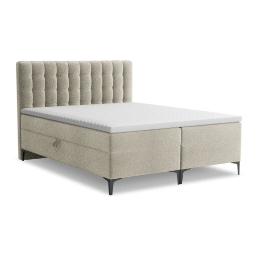 Pat boxspring taupe cu spațiu de depozitare 160x200 cm Puhala – Makamii