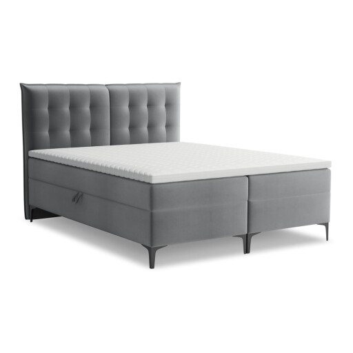 Pat boxspring gri cu spațiu de depozitare 160x200 cm Mikana – Makamii