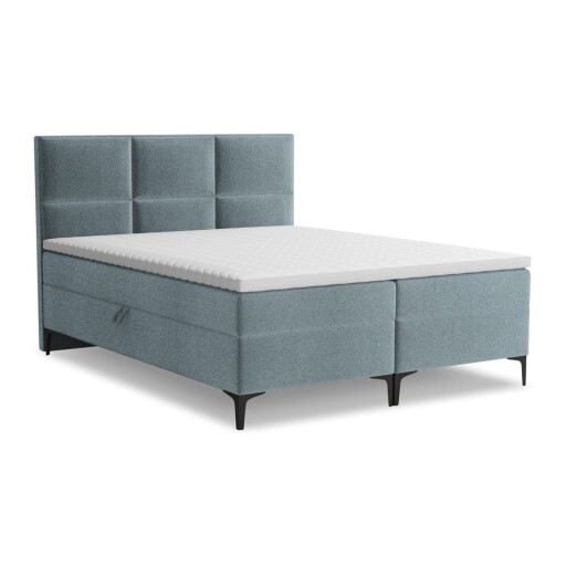 Pat boxspring albastru deschis cu spațiu de depozitare 160x200 cm Pakalana – Makamii