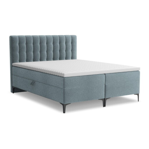 Pat boxspring albastru deschis cu spațiu de depozitare 140x200 cm Puhala – Makamii