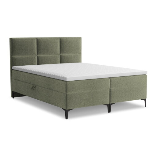Pat boxspring verde cu spațiu de depozitare 140x200 cm Pakalana – Makamii