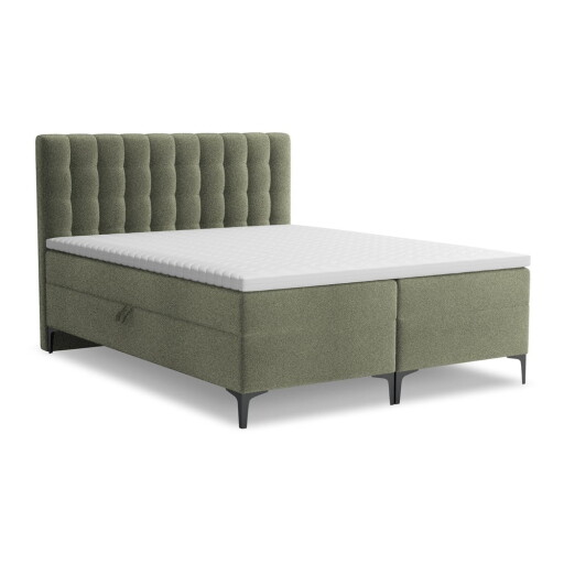 Pat boxspring verde cu spațiu de depozitare 160x200 cm Puhala – Makamii