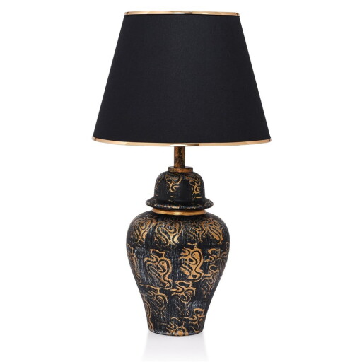 Veioză neagră-aurie cu abajur textil (înălțime 54 cm) Derin – Opviq lights