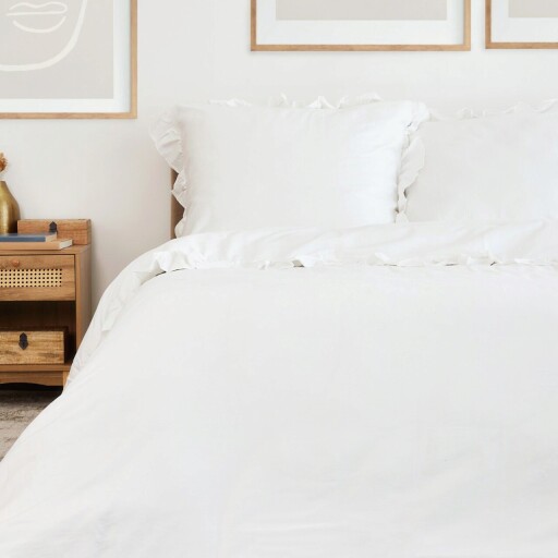 Lenjerie de pat King Size, Selin, Homla, 3 piese, 200x220 cm, bumbac satinat, alb