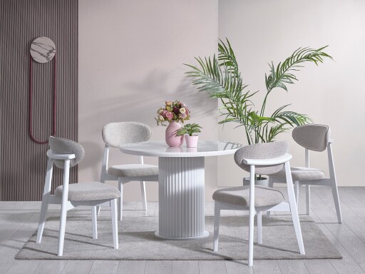 Set masa si 4 scaune, Hanah Home, Aqua, Alb