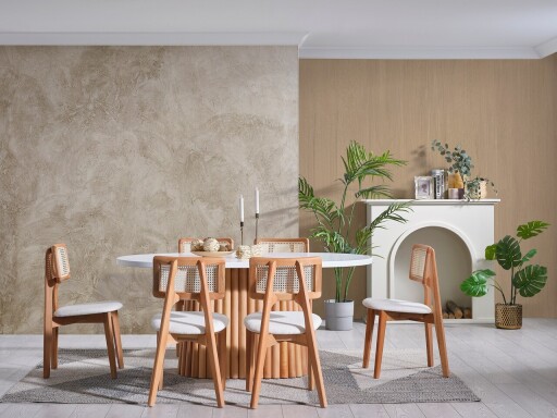 Set masa si 6 scaune, Hanah Home, Pera, Alb / Natural